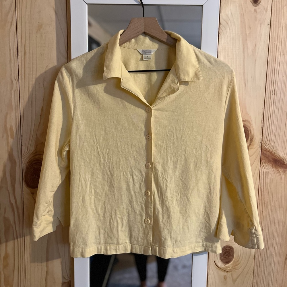 Christopher & Banks Linen Blend Butter Yellow Button Front Blazer